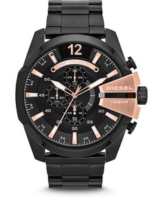 Мужские часы Mega Chief с хронографом и браслетом из нержавеющей стали, черные, 51x59 мм Diesel