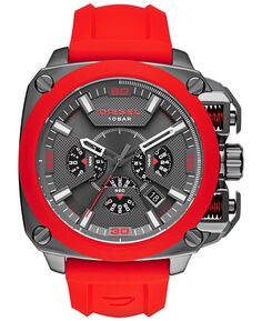 Мужские часы с хронографом BAMF, красный силиконовый ремешок, 52x57 мм, DZ7368 Diesel
