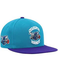 Мужская классическая шляпа Snapback Charlotte Hornets из твердой древесины бирюзового и фиолетового цвета Mitchell &amp; Ness