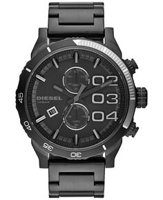 Мужские часы с хронографом Double Down 2.0, черные часы-браслет из нержавеющей стали с ионным покрытием, 59x48 мм Diesel