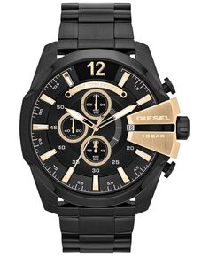 Мужские часы Mega Chief с хронографом и черным браслетом из нержавеющей стали с ионным покрытием, 51x59 мм, DZ4338 Diesel