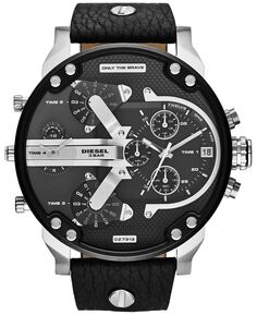 Мужские часы с хронографом Mr. Daddy 2.0, черный кожаный ремешок, 66x57 мм, DZ7313 Diesel