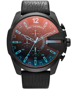 Мужские часы Mega Chief с переливающимися кристаллами и черным кожаным ремешком с хронографом, 51 мм, DZ4323 Diesel