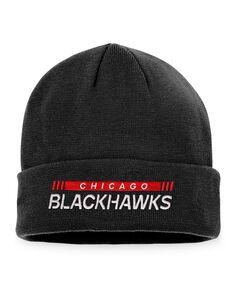 Мужская фирменная черная вязаная шапка Chicago Blackhawks Authentic Pro Rink с манжетами Fanatics