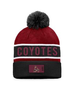 Мужская фирменная черная, гранатовая вязаная шапка Arizona Coyotes Authentic Pro Rink с манжетами и помпоном Fanatics