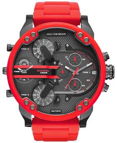Мужские часы с хронографом Mr. Daddy 2.0, красный силиконовый ремешок, 55x66 мм, DZ7370 Diesel