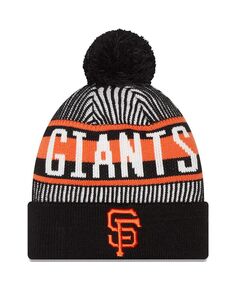 Мужская черная фирменная вязаная шапка San Francisco Giants в полоску с манжетами и помпоном Fanatics