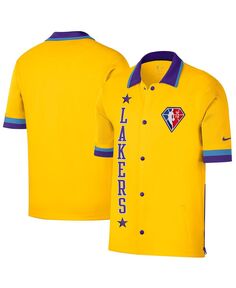 Мужская золотисто-фиолетовая куртка Los Angeles Lakers 2021/22 City Edition Therma Flex Showtime с короткими рукавами и воротником на кнопках Nike