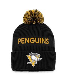 Мужская фирменная черно-желтая вязаная шапка Pittsburgh Penguins NHL Draft 2022 Pro Authentic Pro с манжетами и помпоном Fanatics