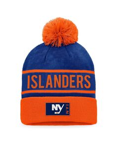 Мужская сине-оранжевая вязаная шапка New York Islanders Authentic Pro Alternate с манжетами и помпоном Fanatics