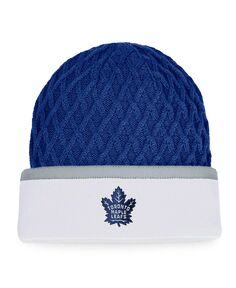 Мужская фирменная сине-белая вязаная шапка Toronto Maple Leafs в полоску с манжетами Fanatics