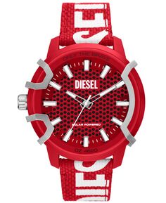 Мужские красные часы из 100% переработанного полиэтилентерефталата с тремя стрелками и солнечной батареей, 48 мм Diesel