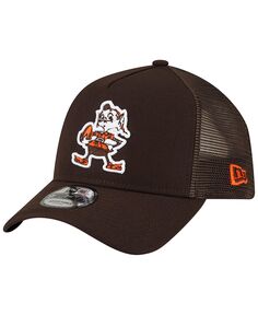 Мужская коричневая регулируемая шляпа Cleveland Browns Throwback Logo A-Frame Trucker 9FORTY New Era