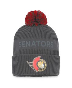 Мужская фирменная угольная вязаная шапка Ottawa Senators Authentic Pro Home Ice с манжетами и помпоном Fanatics