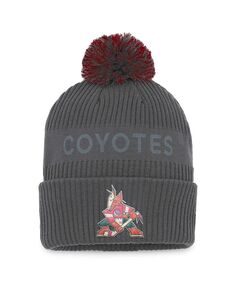 Мужская фирменная угольная вязаная шапка Arizona Coyotes Authentic Pro Home Ice с манжетами и помпоном Fanatics