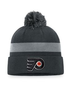 Мужская фирменная угольная вязаная шапка Philadelphia Flyers Authentic Pro Home Ice с манжетами и помпоном Fanatics