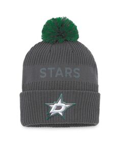 Мужская фирменная темно-серая вязаная шапка Dallas Stars Authentic Pro Home Ice с манжетами и помпоном Fanatics