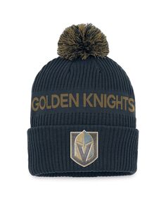 Мужская фирменная серо-золотая вязаная шапка Vegas Golden Knights NHL Draft 2022 Authentic Pro с манжетами и помпоном Fanatics