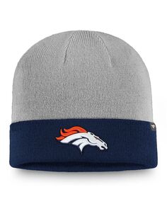 Мужская двухцветная вязаная шапка с манжетами с фирменным логотипом Denver Broncos серо-темно-синего цвета Fanatics