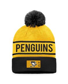 Мужская золотисто-черная вязаная шапка Pittsburgh Penguins Authentic Pro Alternate с манжетами и помпоном Fanatics
