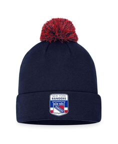 Мужская вязаная шапка с манжетами и помпоном темно-синего цвета с логотипом проекта НХЛ «Нью-Йорк Рейнджерс 2023» Fanatics