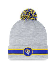 Мужская фирменная вязаная шапка с манжетами и помпоном Los Angeles Rams Heather Grey Fanatics