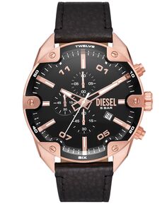 Мужские часы с черным кожаным ремешком с шипами, 49 мм Diesel