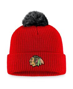 Мужская красная вязаная шапка с манжетами и помпоном Chicago Blackhawks Team Fanatics