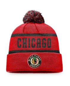Мужская фирменная красно-черная вязаная шапка Chicago Blackhawks Original с шестью манжетами и помпоном Fanatics
