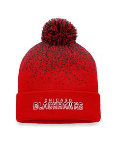Мужская красная фирменная вязаная шапка Chicago Blackhawks Iconic с градиентными манжетами и помпоном Fanatics