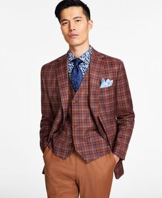 Мужской классический костюм коричнево-синего цвета в клетку, отдельная куртка Tayion Collection
