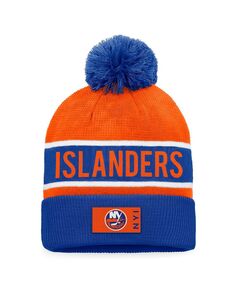 Мужская фирменная оранжевая вязаная шапка New York Islanders Authentic Pro Rink с манжетами и помпоном Fanatics
