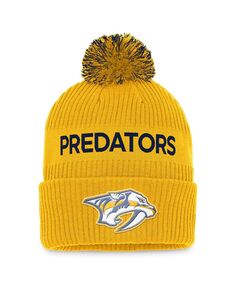 Мужская желто-темно-синяя фирменная вязаная шапка с манжетами и помпоном NHL Draft Authentic Pro Nashville Predators 2022 Fanatics