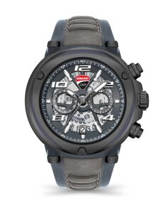 Мужские часы Partenza Collection с хронографом, черные силиконовые часы с серым кожаным ремешком, 49 мм Ducati Corse