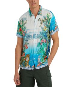 Мужская рубашка с короткими рукавами и пуговицами с принтом Paradise GUESS