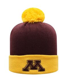 Мужская бордово-золотая двухцветная вязаная шапка Minnesota Golden Gophers Core с манжетами и помпоном Top of the World