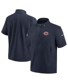 Мужская темно-синяя куртка Chicago Bears Sideline Coach с капюшоном и молнией четверть рукава с короткими рукавами Nike