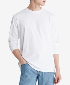 Мужская компактная хлопковая футболка с круглым вырезом классического кроя с длинными рукавами Calvin Klein