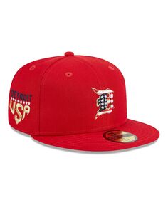 Мужская красная кепка Detroit Tigers 4 июля 2023 г. 59FIFTY Облегающая шляпа New Era