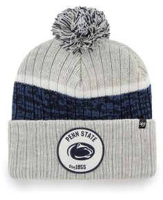 Мужская серая вязаная шапка Penn State Nittany Lions Holcomb с манжетами и помпоном &apos;47 Brand
