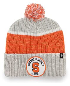 Мужская серая вязаная шапка Syracuse Orange Holcomb с манжетами и помпоном &apos;47 Brand