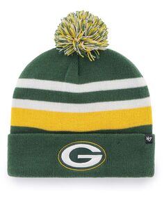 Мужская зеленая вязаная шапка с манжетами и помпоном Green Bay Packers State Line &apos;47 Brand