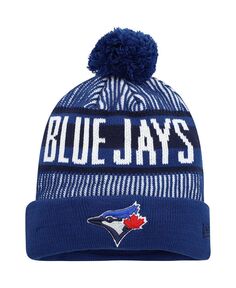 Мужская вязаная шапка в полоску с манжетами и помпоном Royal Toronto Blue Jays New Era