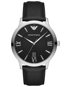 Мужские часы с черным кожаным ремешком, 44 мм Emporio Armani