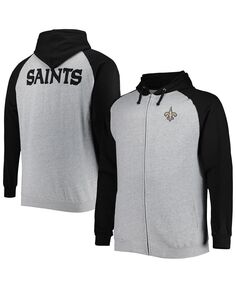 Мужская куртка с капюшоном с капюшоном цвета реглан серого цвета New Orleans Saints Big and Tall и молнией во всю длину Profile