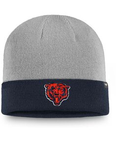 Мужская двухцветная вязаная шапка с манжетами (серый Хизер, темно-синяя) Chicago Bears Fanatics