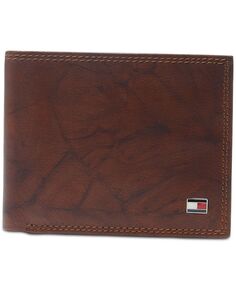 Мужской кожаный бумажник увеличенной вместимости с RFID и RFID для путешествий, двойной кожаный кошелек Tommy Hilfiger