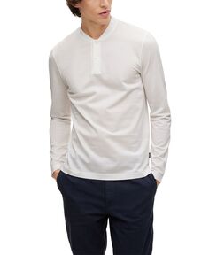 Мужская рубашка-поло без воротника приталенного кроя из мерсеризованного хлопка Hugo Boss