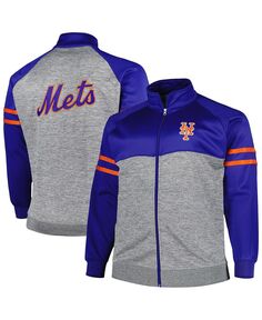 Мужская спортивная куртка с молнией во всю длину реглан Royal, Heather Grey New York Mets Big and Tall Profile