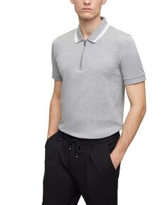 Мужская рубашка-поло узкого кроя с воротником на молнии Hugo Boss